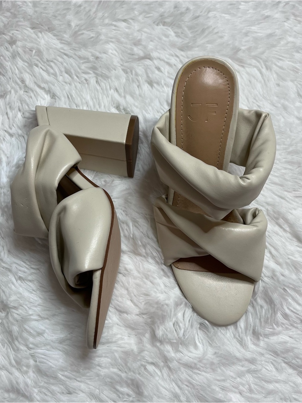 Cream Twisted Strap Heel Sandals